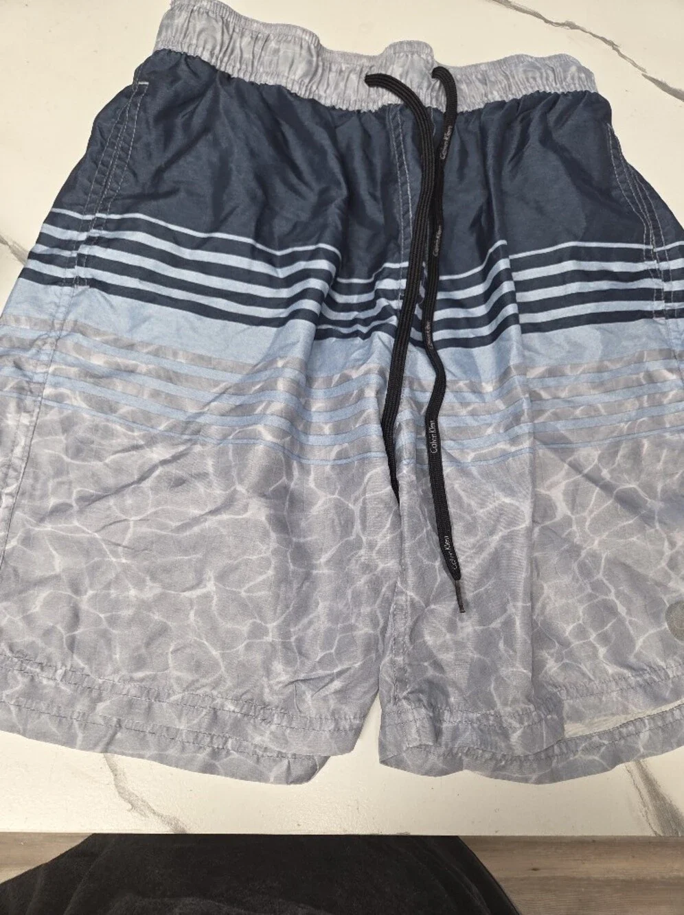 Calvin Klein Men's Blue & Navy Striped Swim Trunks